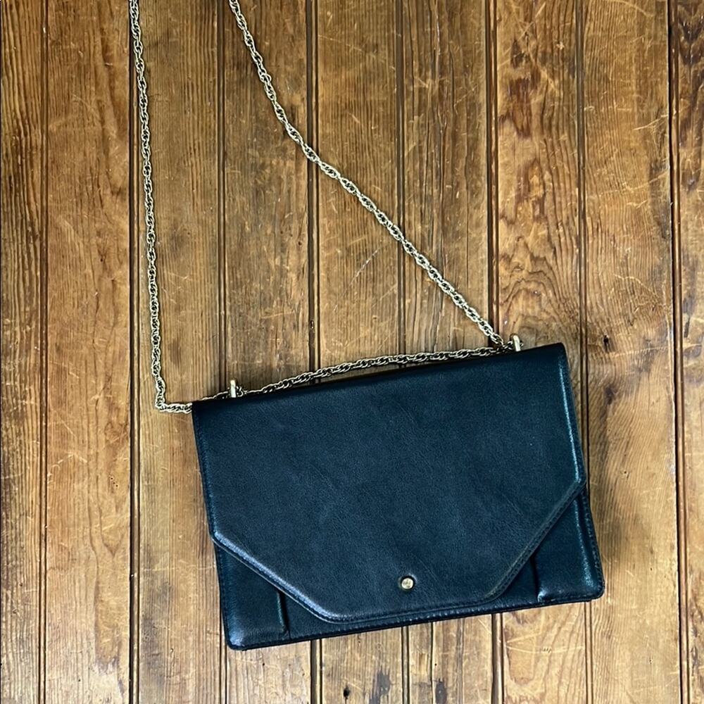Banana Republic Bag Black Leather envelope, gold chain strap cross body shoulder